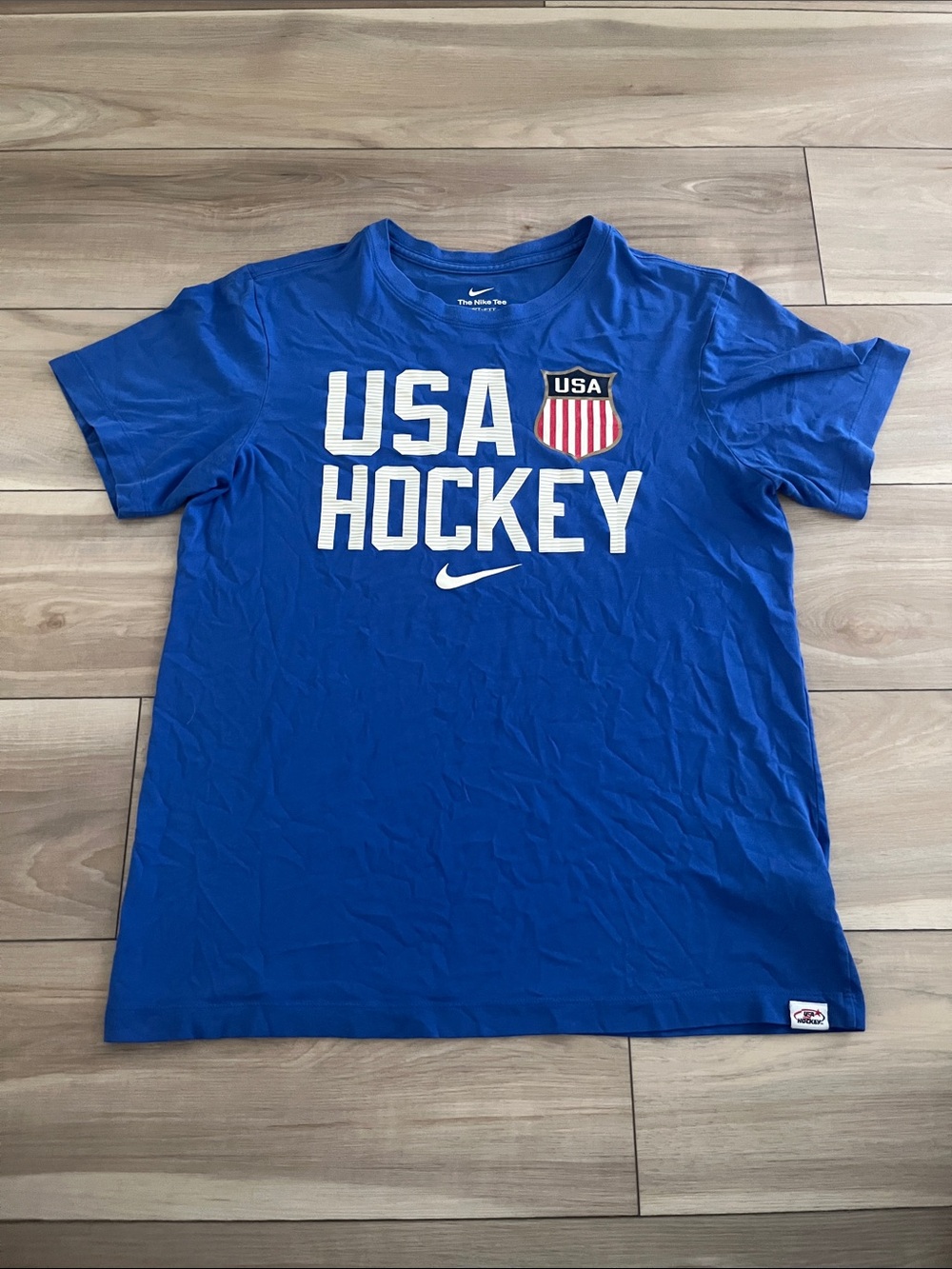 Nike Royal Blue USA Hockey Tee with White & Red Crest
